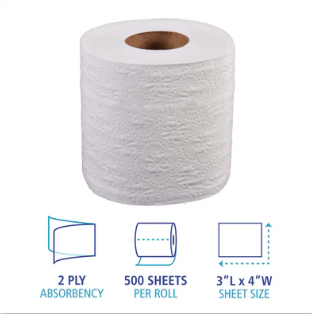 Boardwalk Bathroom Tissue, Standard, Septic Safe, 2-Ply, White, 4 x 3, 500 Sheets/Roll, 96/Carton