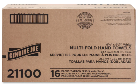 Genuine Joe 21100 White Multifold Paper Towels 250 sheets/pack Case 4,00